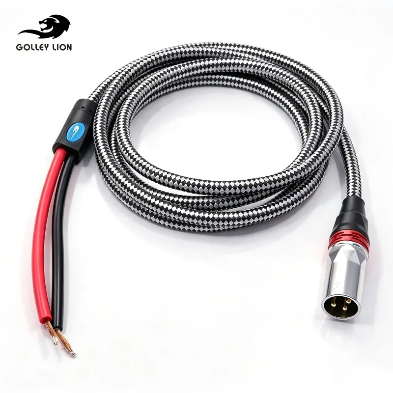 GOLLEY LION XLR Male To Dual Bare Wire Speaker Cable, OFC Conductors, 24K Gold Plated, HiFi Speaker Wire for Studio Stage