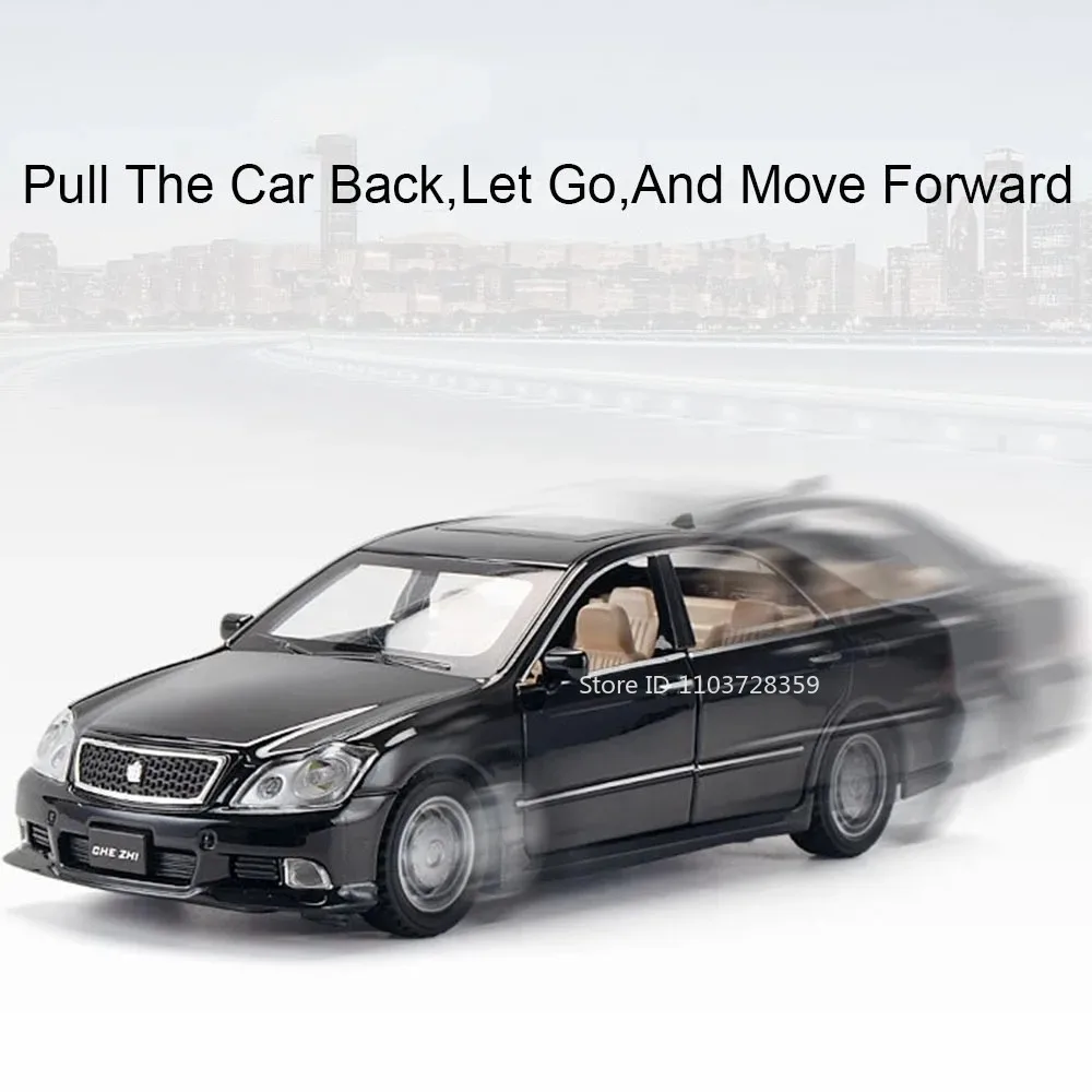 รถของเล่นจำลองรุ่นคราวน์ สเกล 1:32 ผลิตจากโลหะผสม พร้อมเสียง ไฟ ประตูเปิดได้ ระบบดึงหลัง สำหรับเด็ก