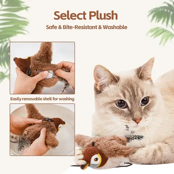 Interactive Cat Toys, Rechargeable Chirping Flapping Bird(no Flying) with Catnip for Indoor Cats, Touch Activated Plush Toys 3