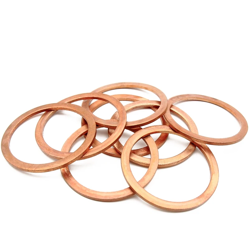 Copper Flat Washer M10 Seal Gasket inner diameter 10mm Sealing Ring Thin Sheet T3 Red copper washer