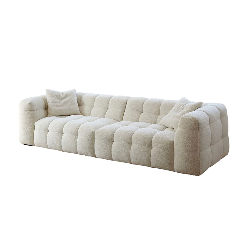 Wholesale White Cream Boucle Fabric Sofa I Shape Soft Couch Hotel Lounge Salon Reception Sofa