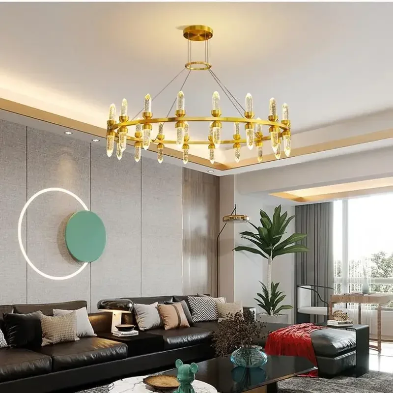 Luxury Golden Crystal Pendant Lamp Villa Hotel Indoor Hanging Lamp Living Dining Room Main Chandelier Kitchen Island Droplights