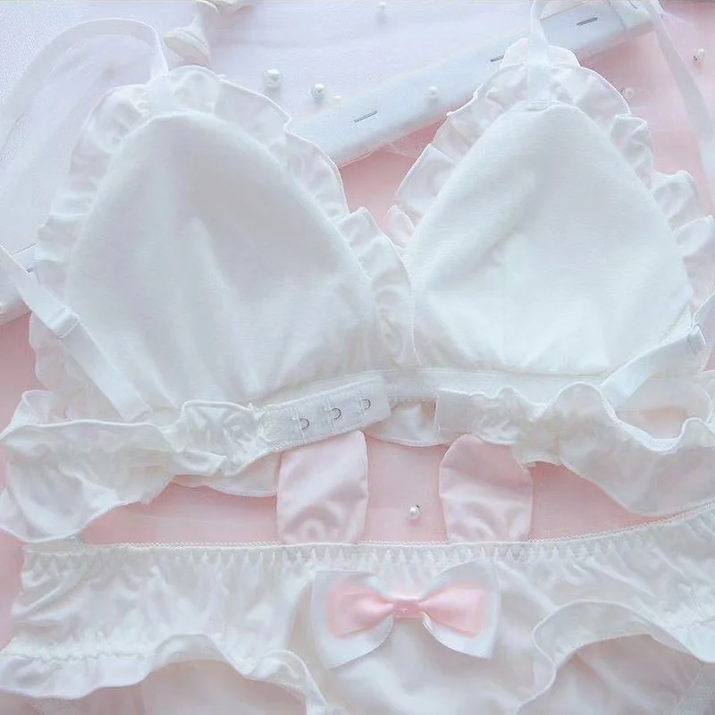 Little White rabbit ears girls underwear set Japanese girls pure desire small chest thin bra without underwire