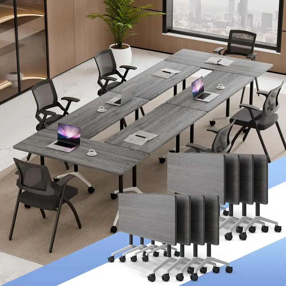 

Portable Rolling Training Table with Slip-Resistant Surface, Stackable, Durable Wooden Top, Ideal for Meetings, Offices, and Cla