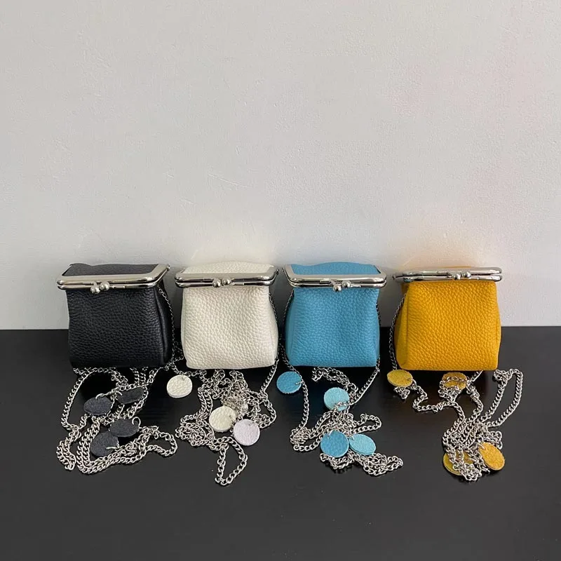 The First Layer of Cowhide, Small Coin Changing Bag, Fashionable Mini Lipstick Bag, Macaron Storage Bag, Niche Design Convenient