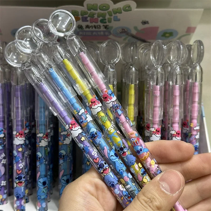 New Disney Stitch Pencil Cute Anime Cartoon Graffiti Pen with Magnifying Glass Student School Supplies for Kids Stationery Gifts