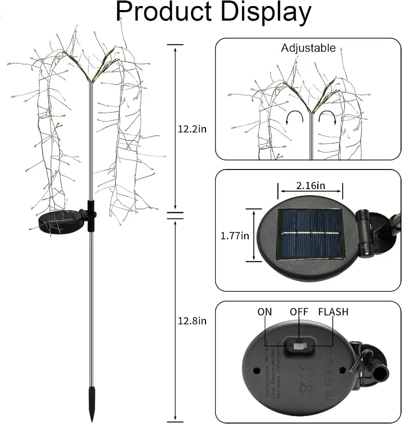 Imagem -06 - Led String Light para Exterior Solar Powered Willow Trees Lights Luzes Decorativas Modos de Iluminação Garden Terrace Path 100led