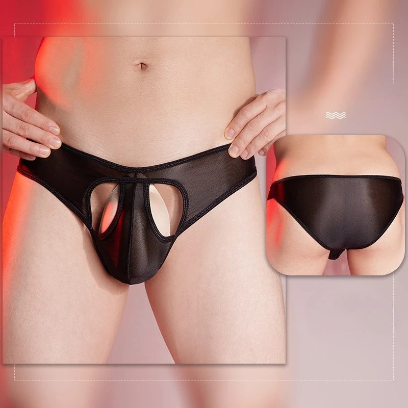مثير النفط لامعة الملابس الداخلية الرجال تنفس محدب الحقيبة السروال شفافة L Ow الخصر الذكور ملخصات مريح الجوف خارج رجل الملابس الداخلية #3
