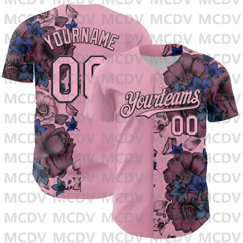Custom Black White-Hot Pink 3D Pattern Design Vintage Tattoos Authentic Baseball Jersey Sport Unisex Tops