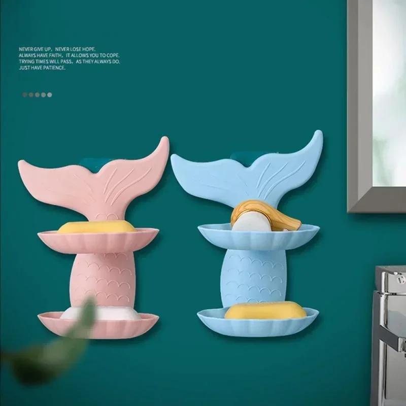 1 Pc Goldfish Double-layer Soap Box with No Marks, Wall Mounted Soap Rack, Drain Toilet, No Punching Soap Rack