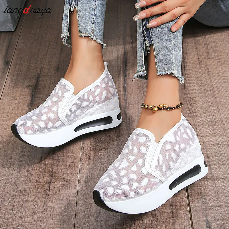 white Woman Light Moccasins Sneaker Sports Slip-on Loafers Platform Tennis Ladies Casual Comfortable Elegant Summer Cute Shoes