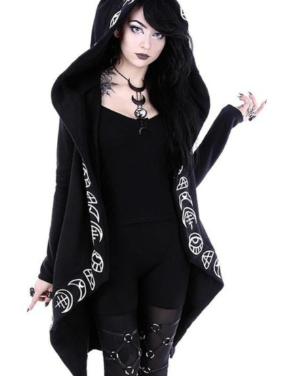 New Women's Punk Moon Pattern Printed Long Sleeve Cardigan Sweatshirt Long Style Print Hoody Harajuku Loose Clothes Fleece Warm