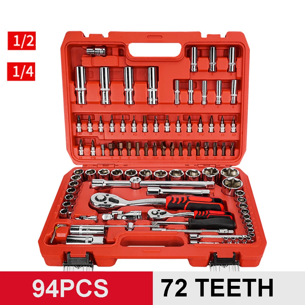 61PCS 78PCS 82PCS 94PCS Car Repair Tool Kit Socket Set Car Repair Tool Ratchet Torque Wrench Combo Auto Repairing Tool Set