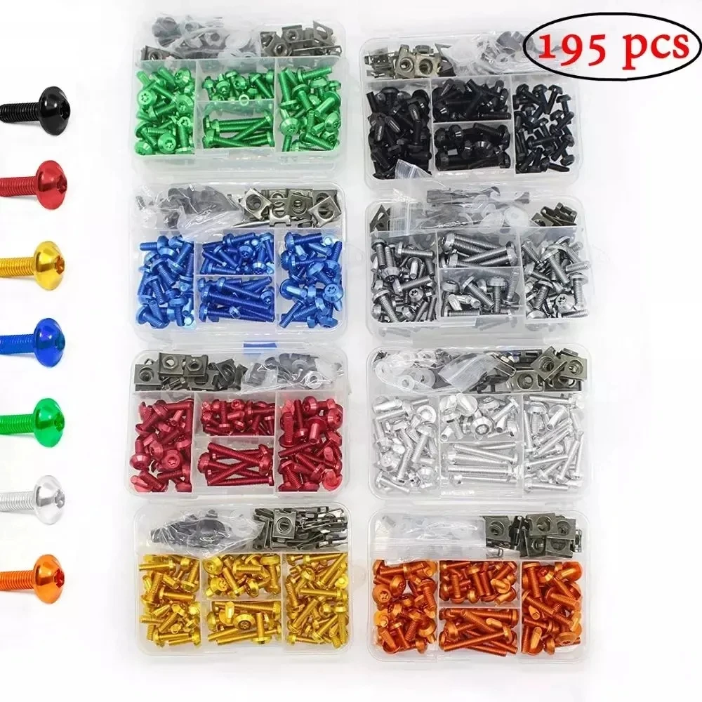 195PCS Motorcycle Fairing Bolt Screws Nut Kit For Suzuki GSXR 600 750 1000 K1-K8 SV650/X Yamaha Bmw Honda Kawasaki Dirt Bike