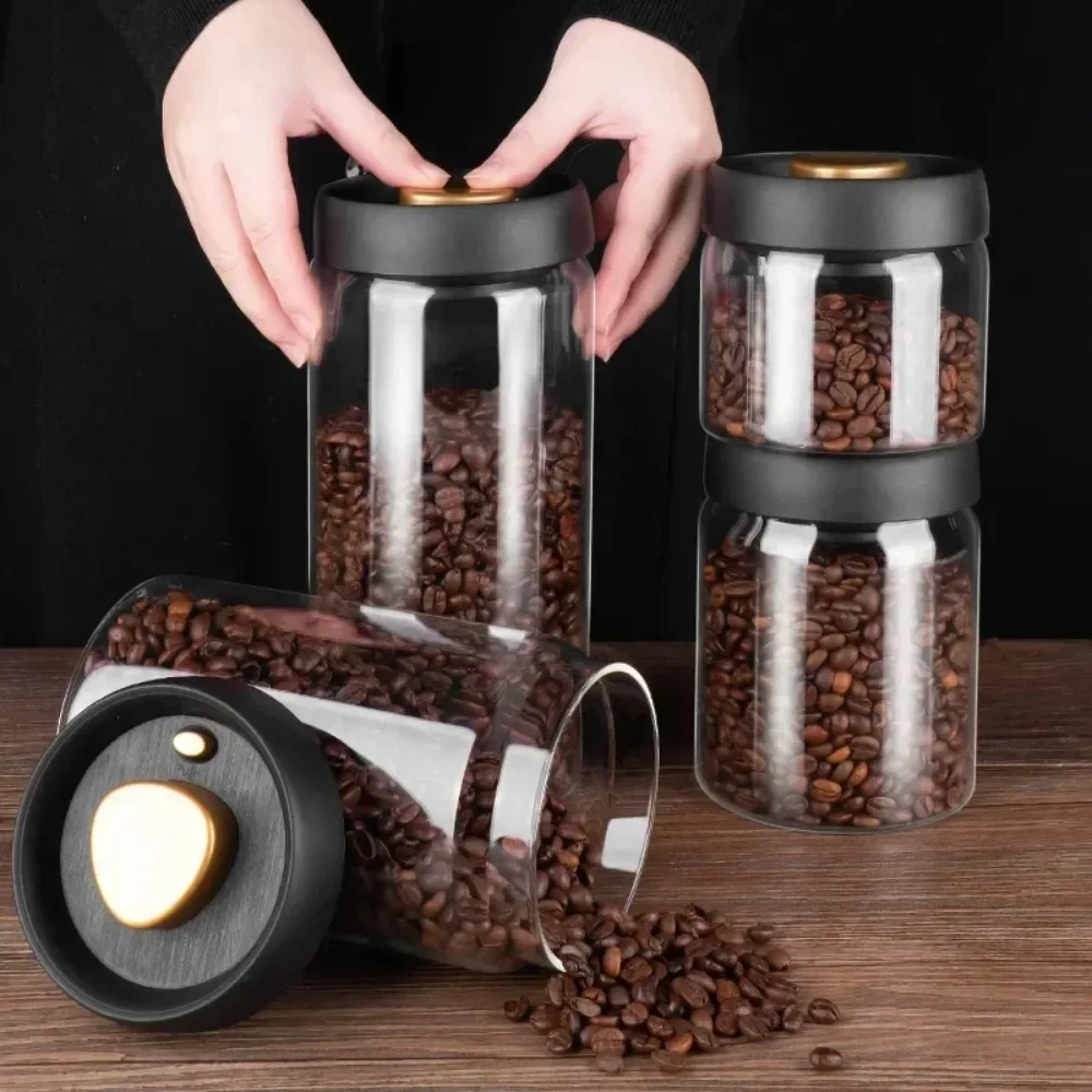 Coffee Beans Vacuum Sealed Tank Transparent Glass Food Storage Jars Household Moisture-proof Air Extraction Airtight Container