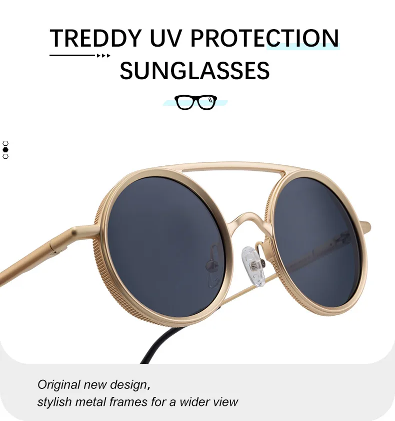 Kleine Runde Steampunk-Sonnenbrille für Herren 2026 Luxusmarke Klassische Doppelbalken-Sonnenbrille für Männer Punk-Fahrbrille Schattierungen – Detail 9