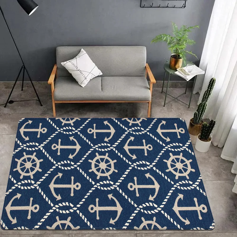 Nautical Anchor Floor Mat Bathroom Mat Kids Room Bedroom Decoration Balcony Anti-Slip Doormat Living Room Welcome Rug