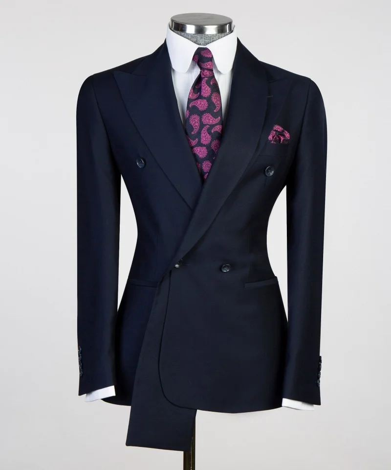 

Fashion Navy Blue Double Breasted Men's Tuxedo 2pcs Blazer Pants Customized Formal Party Business Office Pink Man Suits