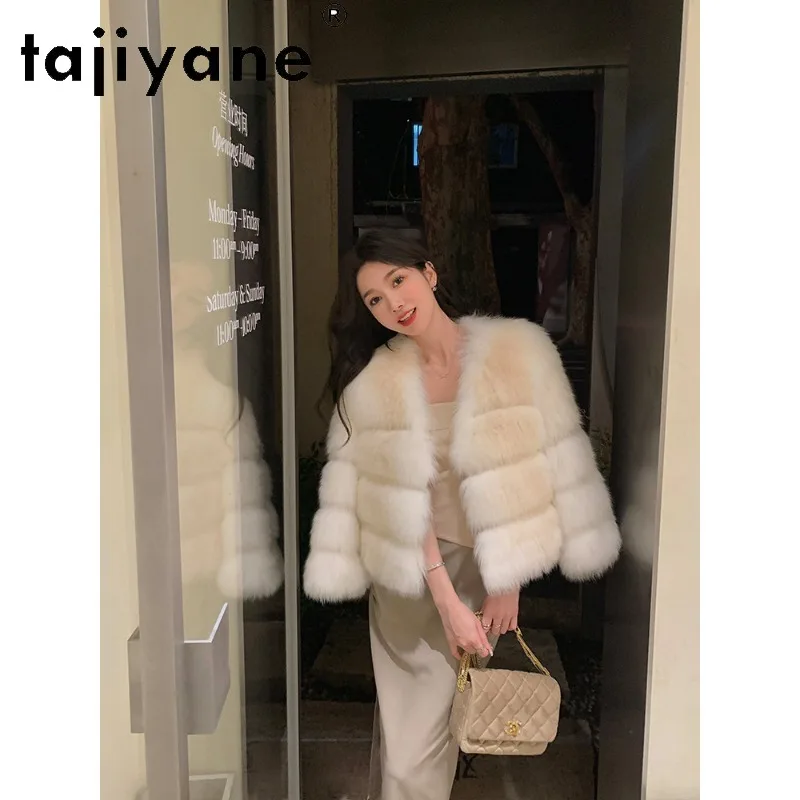 TAJIYANE Natural Fox Fur Coat Women Short Real Fur Jacket Womens Winter Coats V-neck Furry Tops Warm Jackets Korean Дубленка
