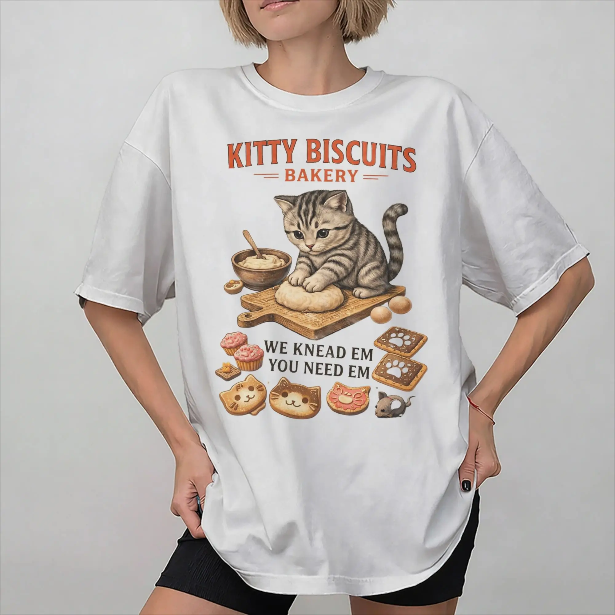 Biscuits We Knead Em You Need Em Merch Unisex T Shirt 100% Cotton Tee Graphic Print Cute Cats Tops T-shirt