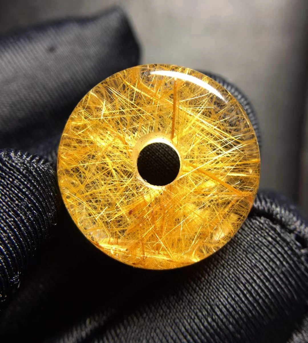 

Natural Gold Rutilated Quartz Barrel Pendant Necklace Jewelry 19.2*5.6mm Water Drop Yellow Rutilated Women Men AAAAAAA