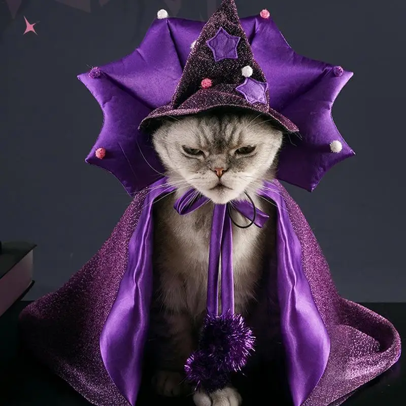 Costume da mantello per animali domestici di Halloween Mantello da vampiro per gatti Vestito da mago per gatti Animale domestico Strega