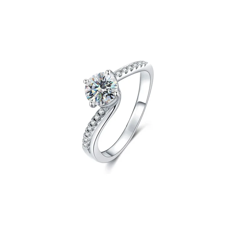 Hot selling moissanite ring, simple 100% s925 pure silver ring twisted wall rotating European and American ring, wedding jewelry