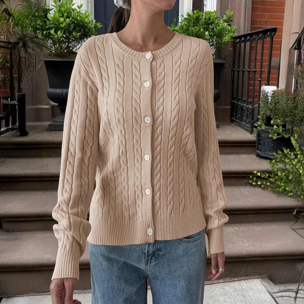 

Женский вязаный свитер на пуговицах irt Jaet Long Sve Цвет из смеси полиэстера и волокна Весенний сезон Кардиган на одной пуговице