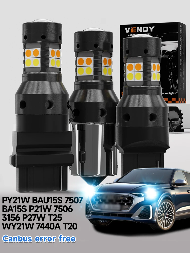 2 szt. Żarówki LED dwufunkcyjne: kierunkowskaz + światła do jazdy dziennej DRL PY21W BAU15S 7507 BA15S P21W 7506 WY21W 7440A T20 3156 P27W T25 — 2