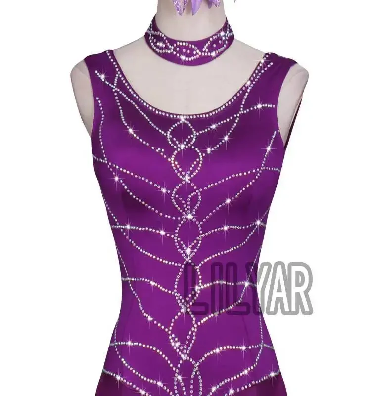 Nuovo abito da competizione professionale Gonna da ballo altalena grande Abito da ballo moderno per valzer Gonna da ballo quadrata Viola