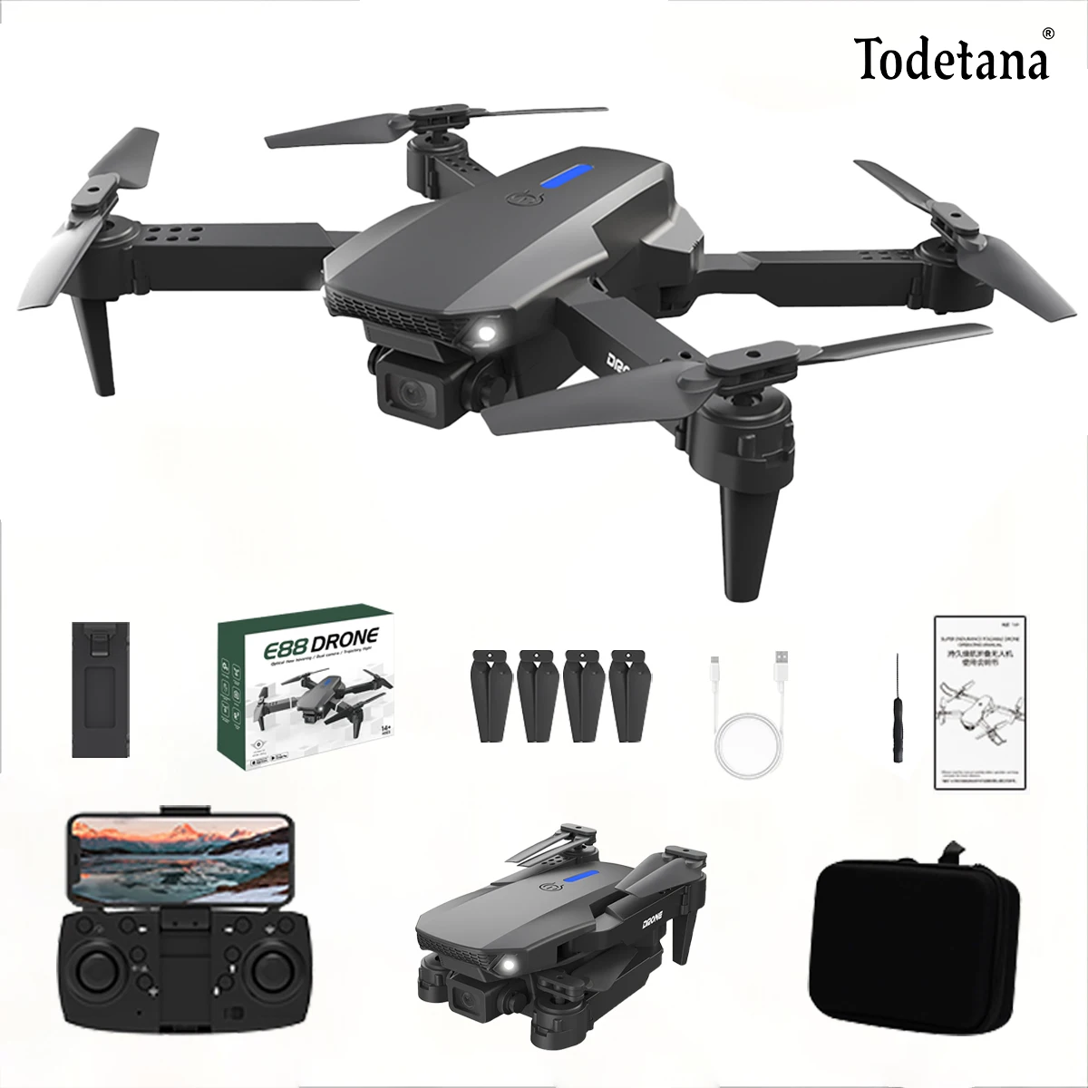 2025 E88 One-click Take-off And Landing HD Carema Foldable Drone RC Cheap Remote Control WIFI FPV Drone Toy Quadcopter Gift