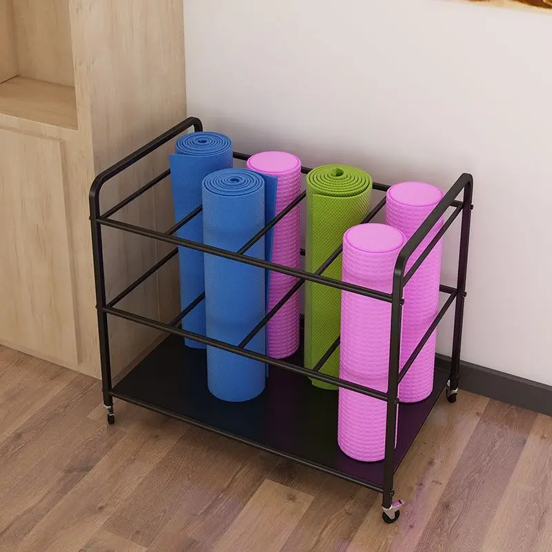 

Yoga mat storage shelf, gym equipment foam roller, movable floor