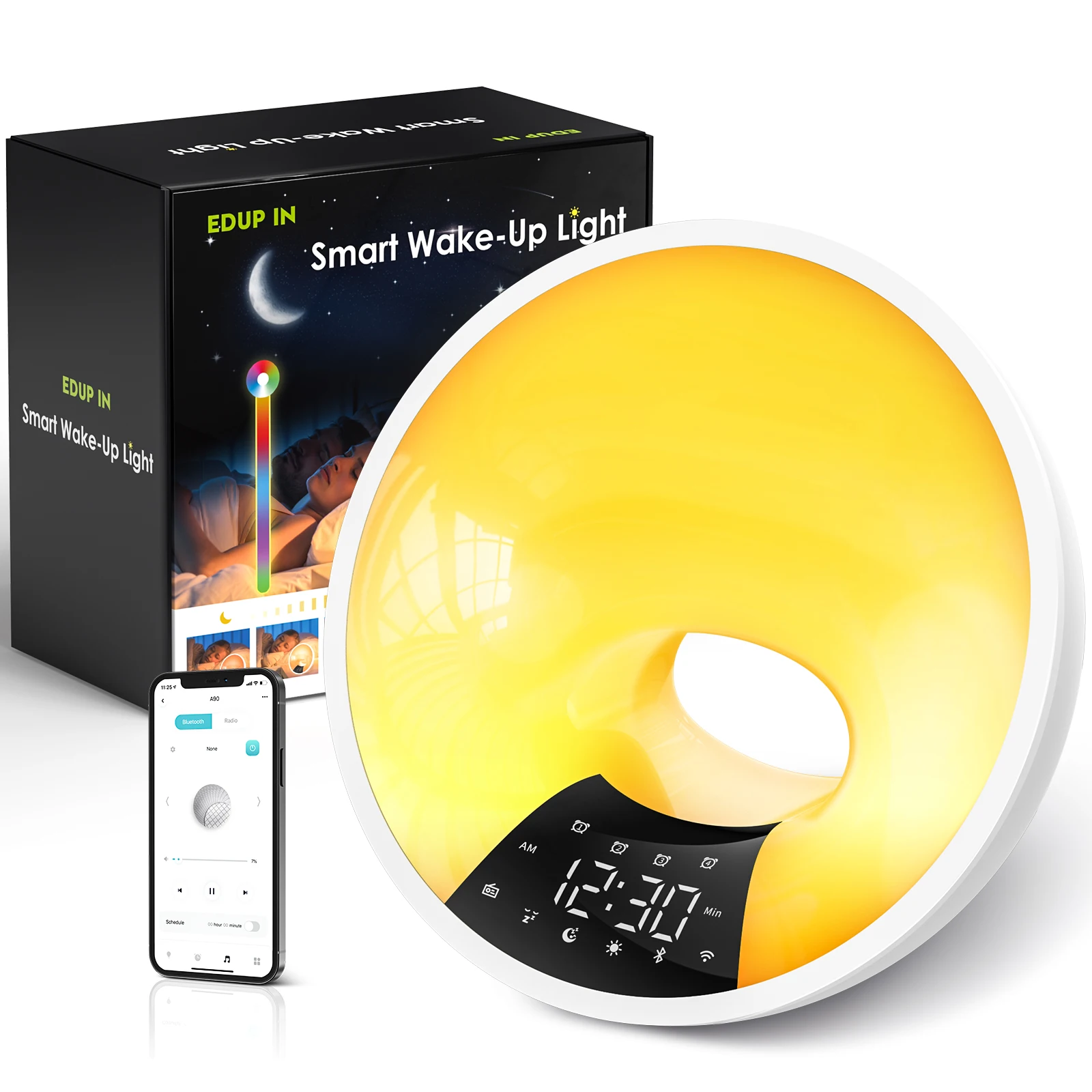 

EDUP Smart Multifunctional Christmas Wake up White Noise Sunrise Light Alarm Clock Best Gift for Everyday Companionship