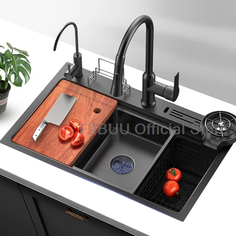 

Multifunctional Kitchen Sink Stainless Steel Large Single Bowl Thickened Handmade Vegatable Basin With Faucet Drain Accessories