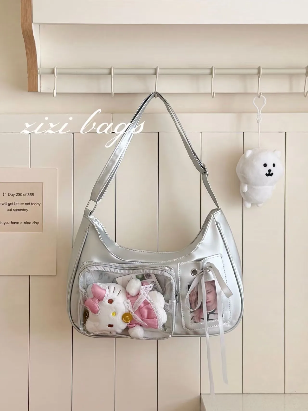 Y2K Harajuku Damen Schultertasche Koreanische Transparente Ita Schul-Umhängetasche Preppy Handtasche Japanische Designer-Damentasche – Detail 12