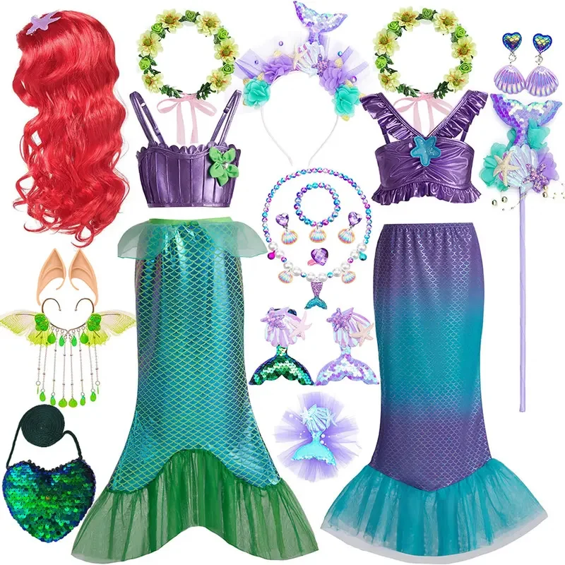 Summer Beach Party Fun Swimsuit Bikini Girl Cosplay Princess 3 Pieces Top Underpants and Tail Dress + Accessories