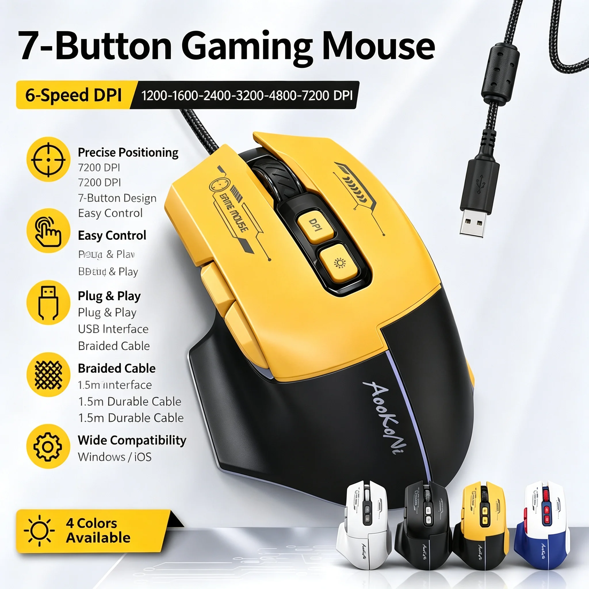 RGB Backlit Gaming Wired USB Optical Mouse DPI Adjustable Ergonomic Design Gamer/Office Mouse For PC Computer Laptop Tablet
