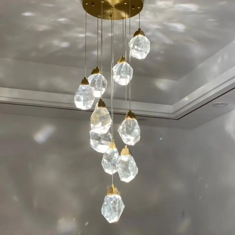 Nordic Modern Stair Chandelier Long Chandeliers Villa Stair led Chandelier Living Room Dining Room Crystal Pendant Lamp