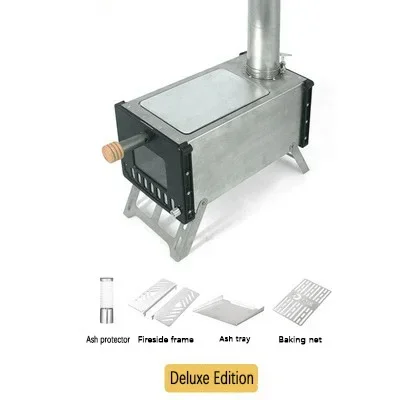 Factory direct selling outdoor tent with heating wood stove portable tent stove with multi-function folding chimney
