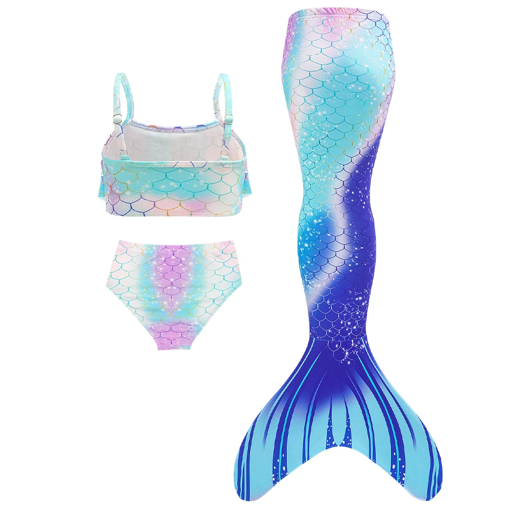 Girls Swimwear Fish Tail Set Swimsuit 3Pcs Mermaid Tail Bikini Set Children Bathing Suit Beachwear