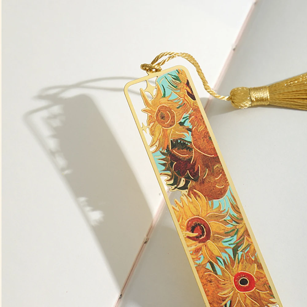 Metal Sunflower Hollow Bookmark Chinese Style Creative Painted Book Holder Tassel Pendant Kids Stationery School Office Supplies