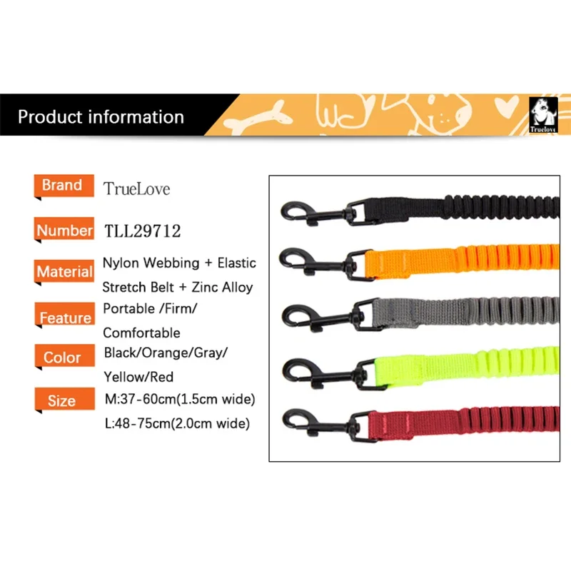 Truelove Pet Dog Leash Stretchable Elastic Buffer Nylon Seat Belt Can Be Used with Chest Strap For All Varieties Pet TLL29712