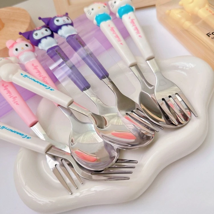

Kids Stainless Steel Cute Kuromi Cutlery Set 2Pcs Fork Spoon with 3D Handle Portable Tableware