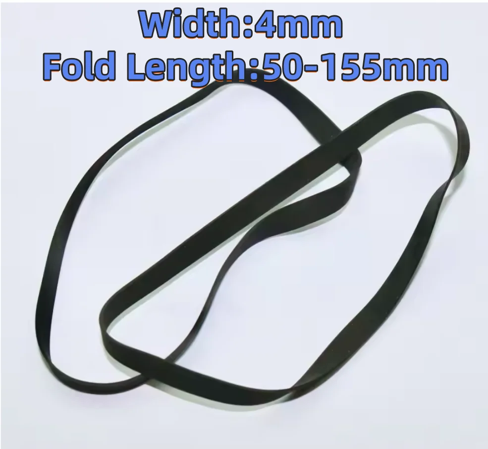 4PCS Fold Length:50-155mm T:0.6mm  Width:4mm  Card Seat Audio Belt Recorder Drive Transmission Flat Belt Black Rubber Belt