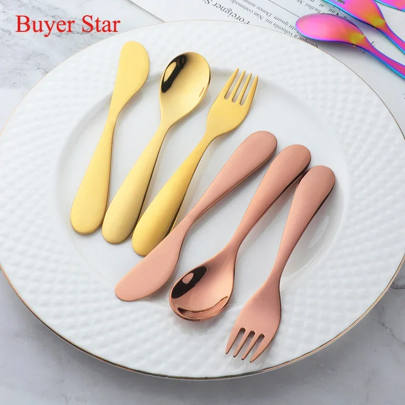 3/12PCS Stainless Steel Children Cutlery Cute Spoon Fork Knife Set Kids Dishes Baby Feeding Safe Training Flatware Tableware Set