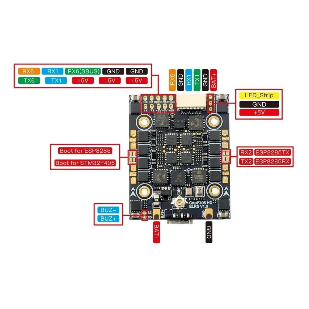 HappyModel وحدة تحكم طيران لطائرة بدون طيار FPV مسننة ، 3in 1 ELRS AIO ، مدمجة 20A ESC UART G ELRS RX 2-4S 20X20mm ، CruxF405HD