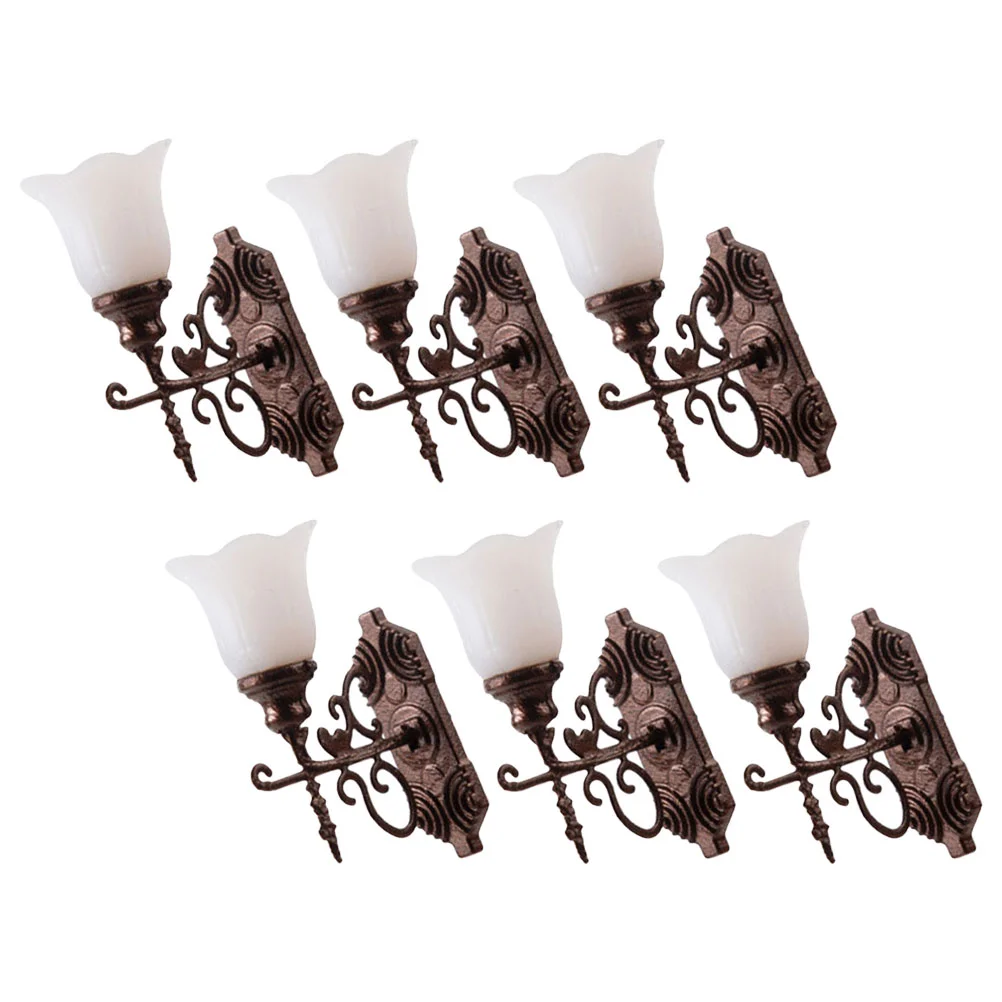 

6 Pcs Rural Dollhouse Wall Light Country Decor Miniature Street Lamp Abs Faux Grass Lights