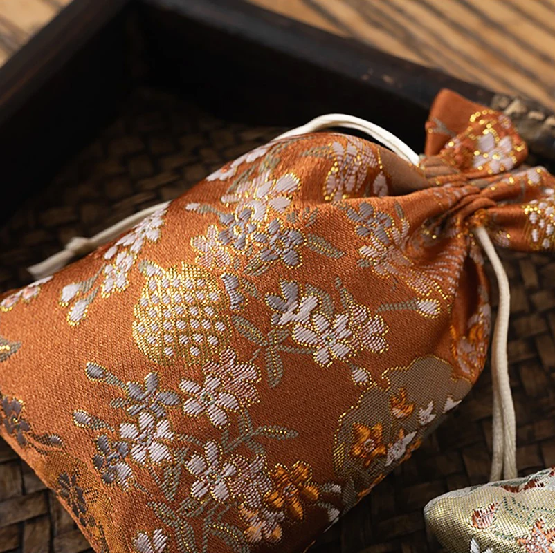 Embroidered Drawstring Satin Gift Bag Jewelry Pouch Cosmetic Bag Storage Bag Wedding Festival  Party Candy Jewelry Packing Suppl