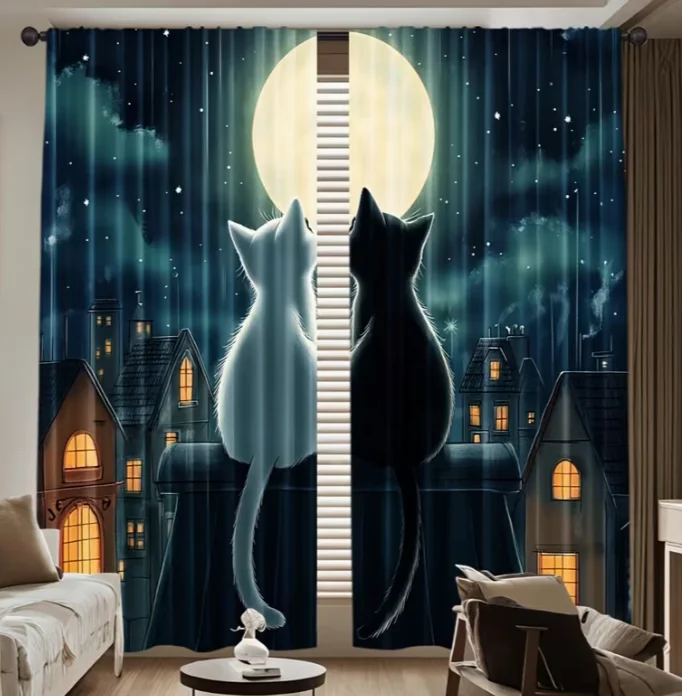 Modern Cat Curtain Drapes with Adorable Cat Design, Multi-Functional Perfect for Home and Office Home Decoration Curtain