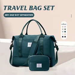 2pc Foldable Travel Duffel Bag for Airlines Carry on Bag Weekender Overnight Tote with Cosmetic Bag Gym Yoga Bag for Women Men